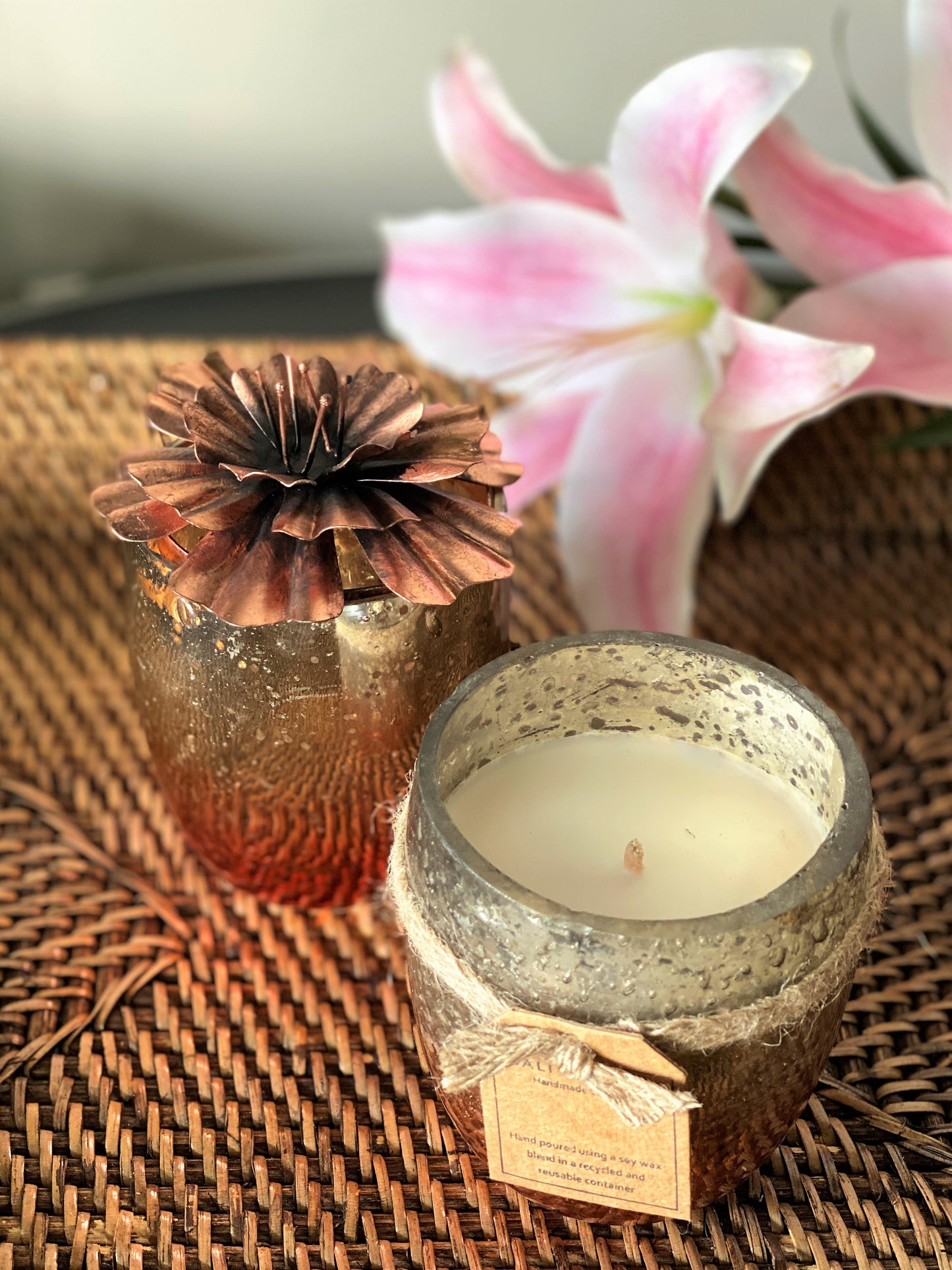 Hibiscus Lid with U-Glass Candle - Copper I Soy Wax