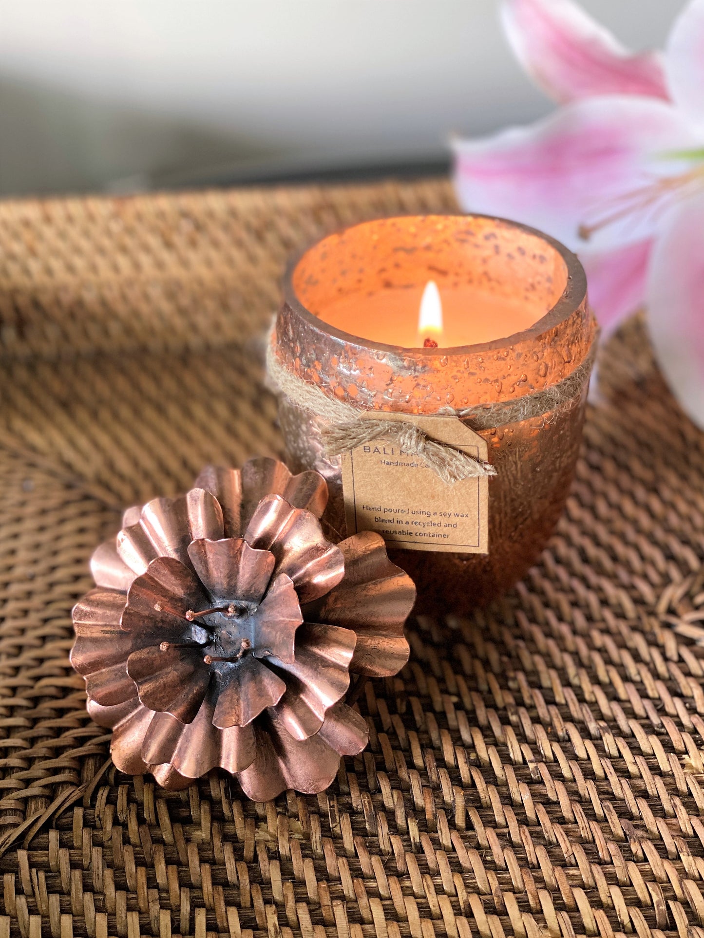 Hibiscus Lid with U-Glass Candle - Copper I Soy Wax