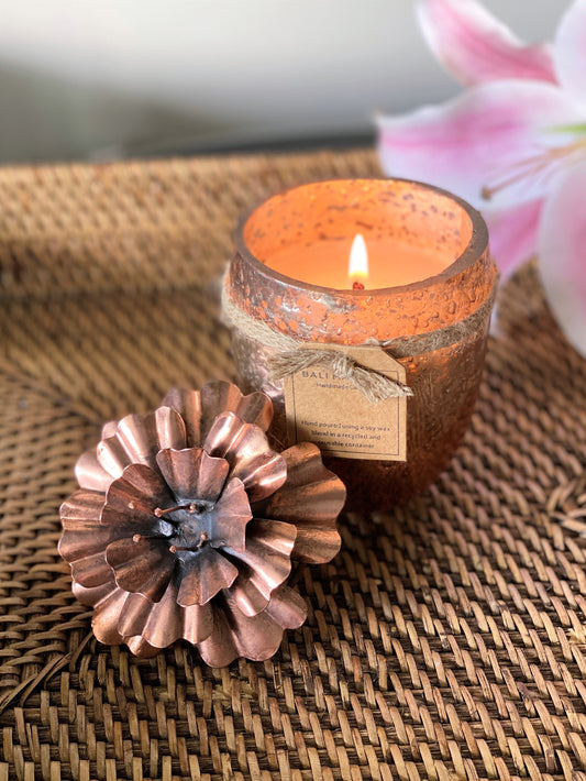 Hibiscus Lid with U-Glass Candle - Copper I Soy Wax