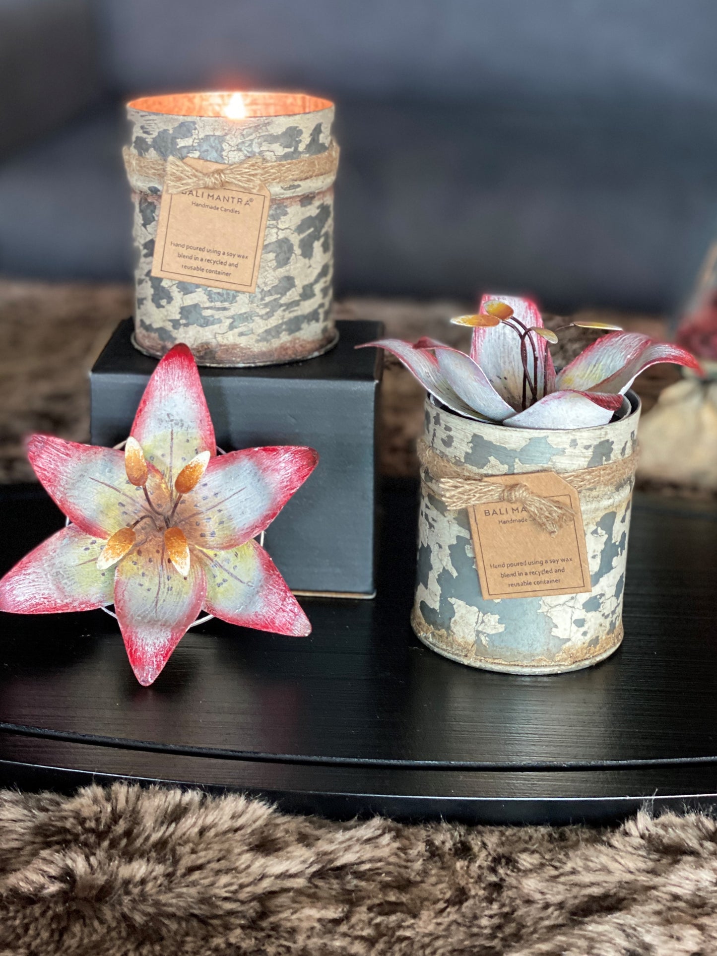 Spice Tin with Lily Flower Candle - Pink I Soy Wax Candle