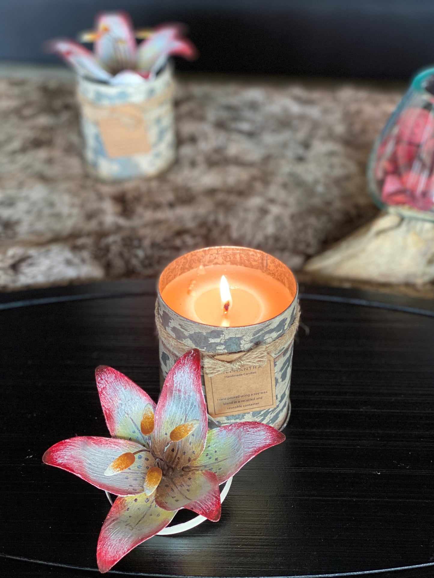 Spice Tin with Lily Flower Candle - Pink I Soy Wax Candle