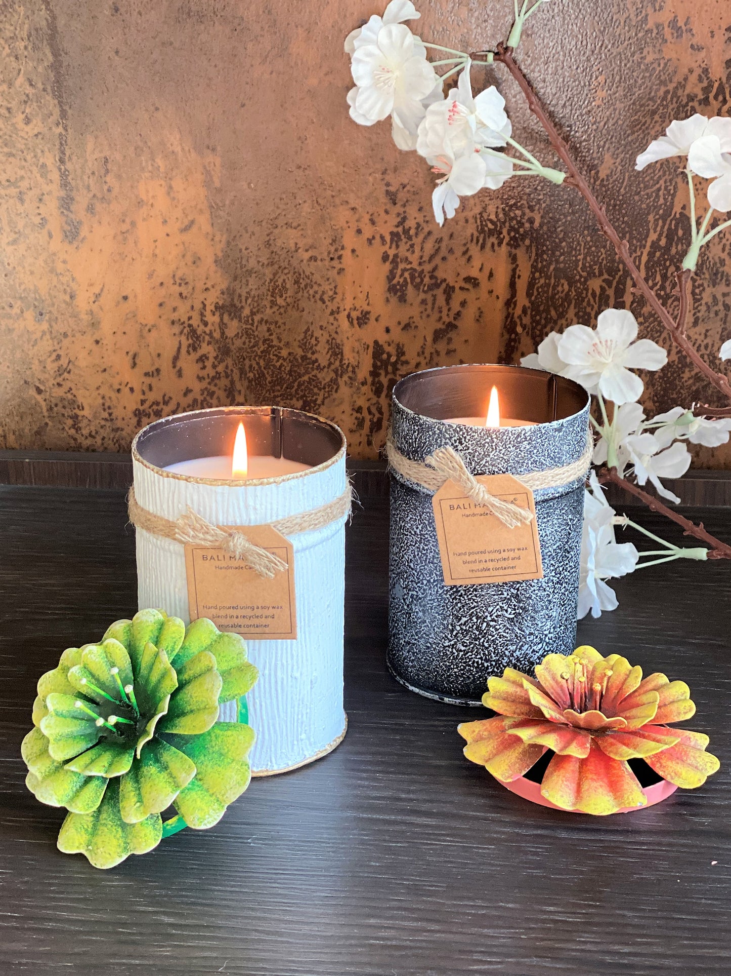 Hibiscus flower Lid with Spice Tin - Yellow/Orange I Soy Wax Candle