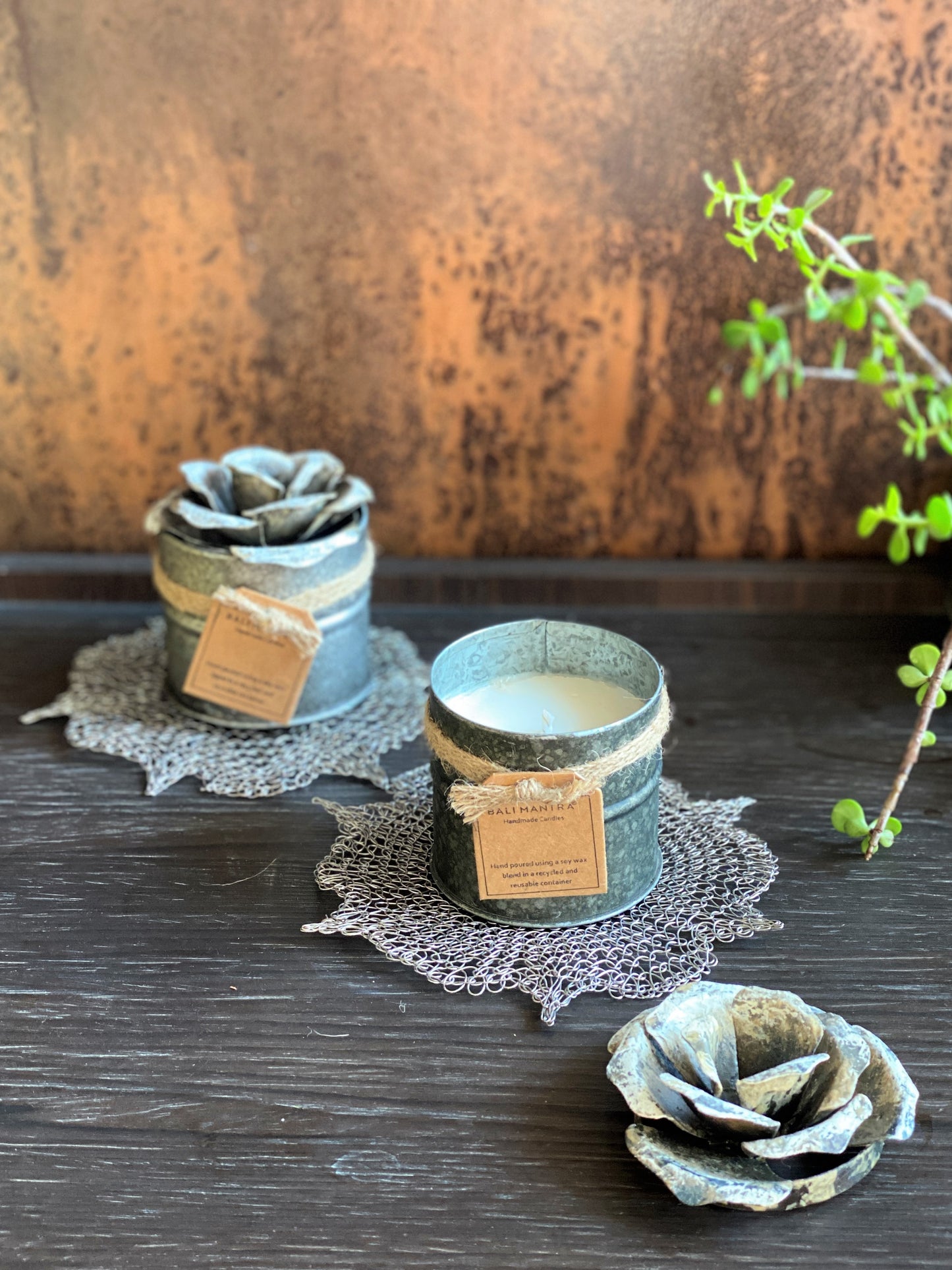 Rose Flower Lid with Mini Tin - Black I Soy Wax Candle