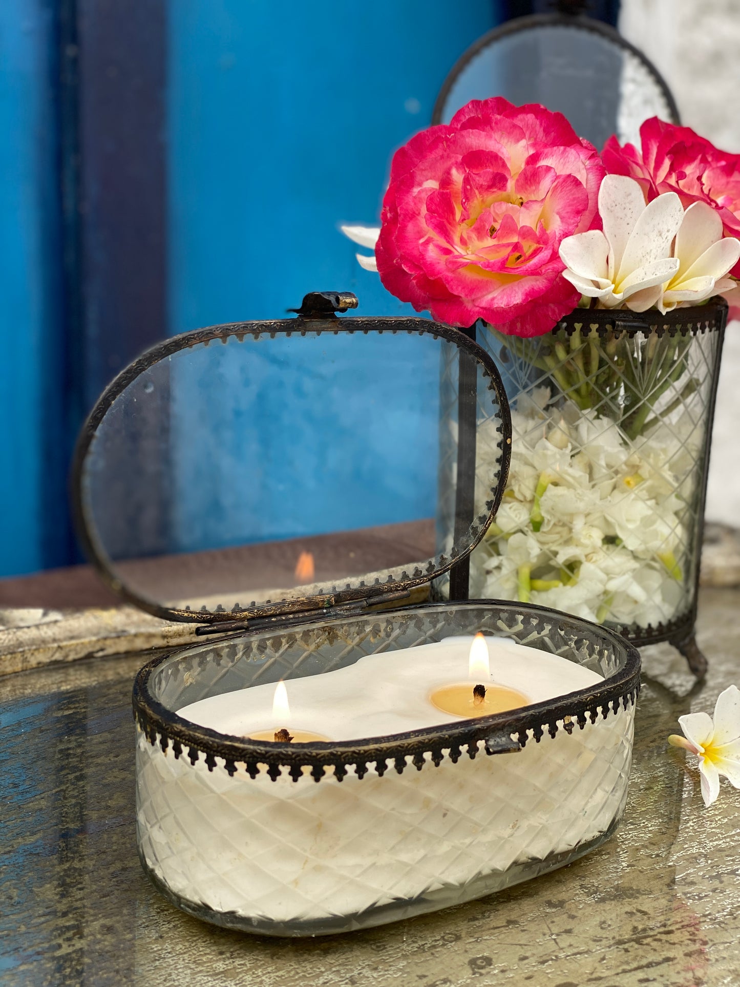 Boho Criss-Cross Design Glass Candle - 2 wick I Soy Wax Candle