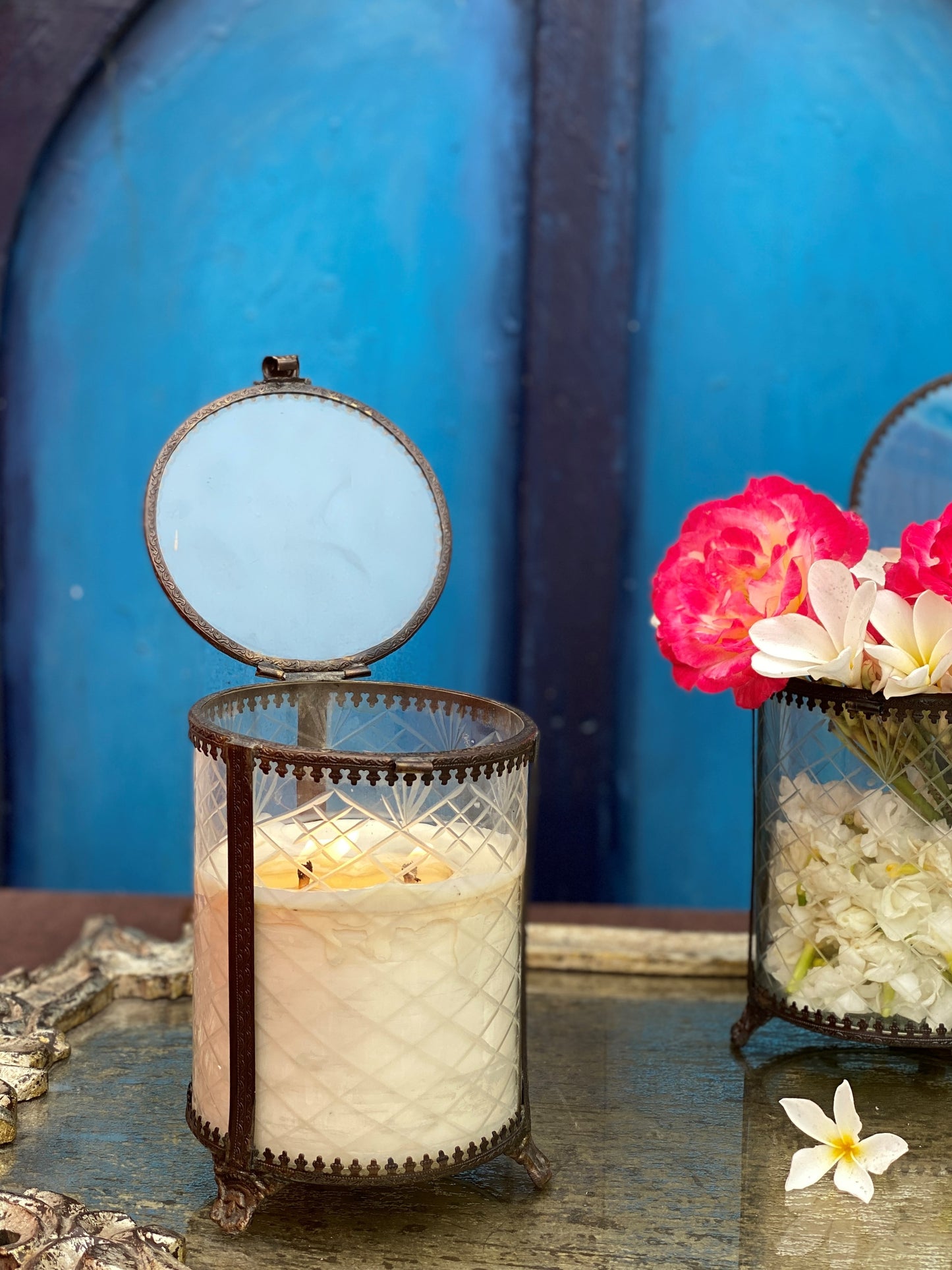 Boho Criss-Cross Design Glass Candle - Tall I Soy Wax Candle