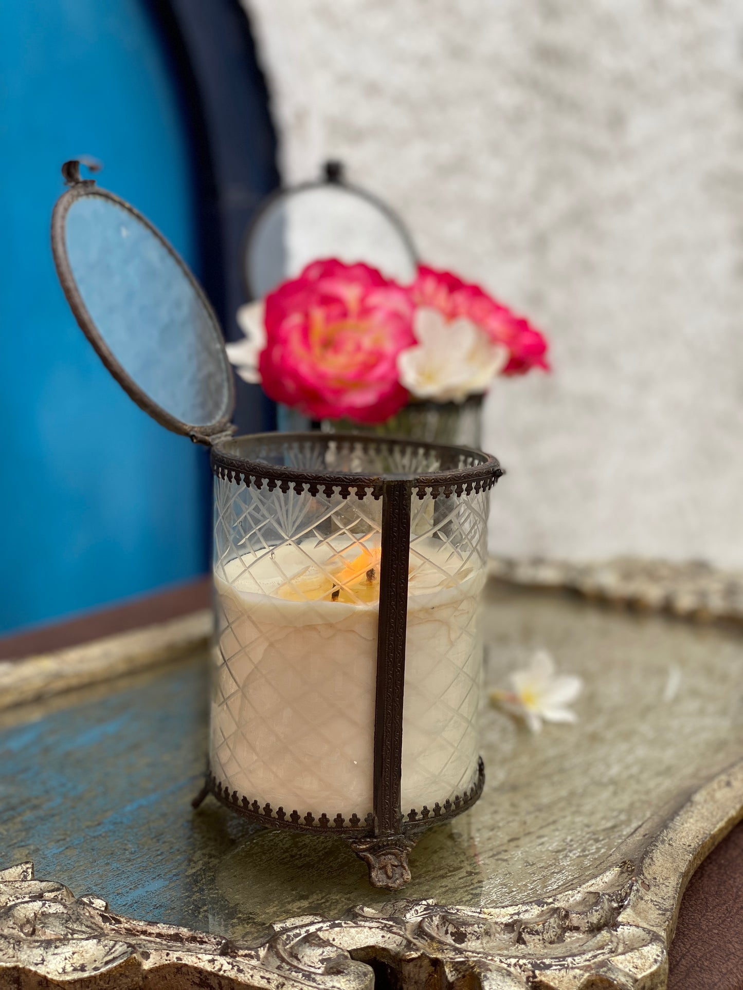 Boho Criss-Cross Design Glass Candle - Tall I Soy Wax Candle