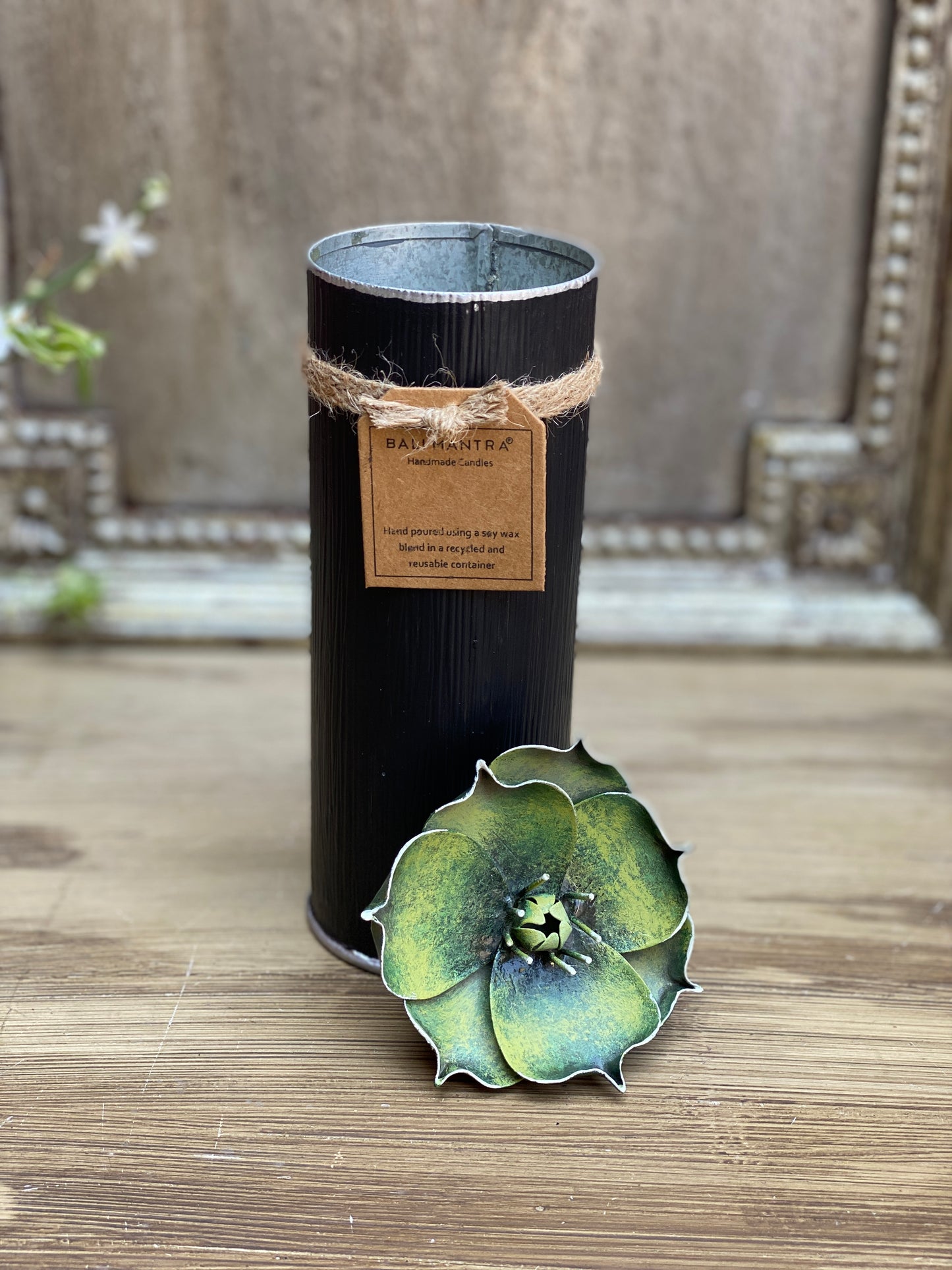 Peony Flower Tall Candle - Green - Tall I Soy Candles