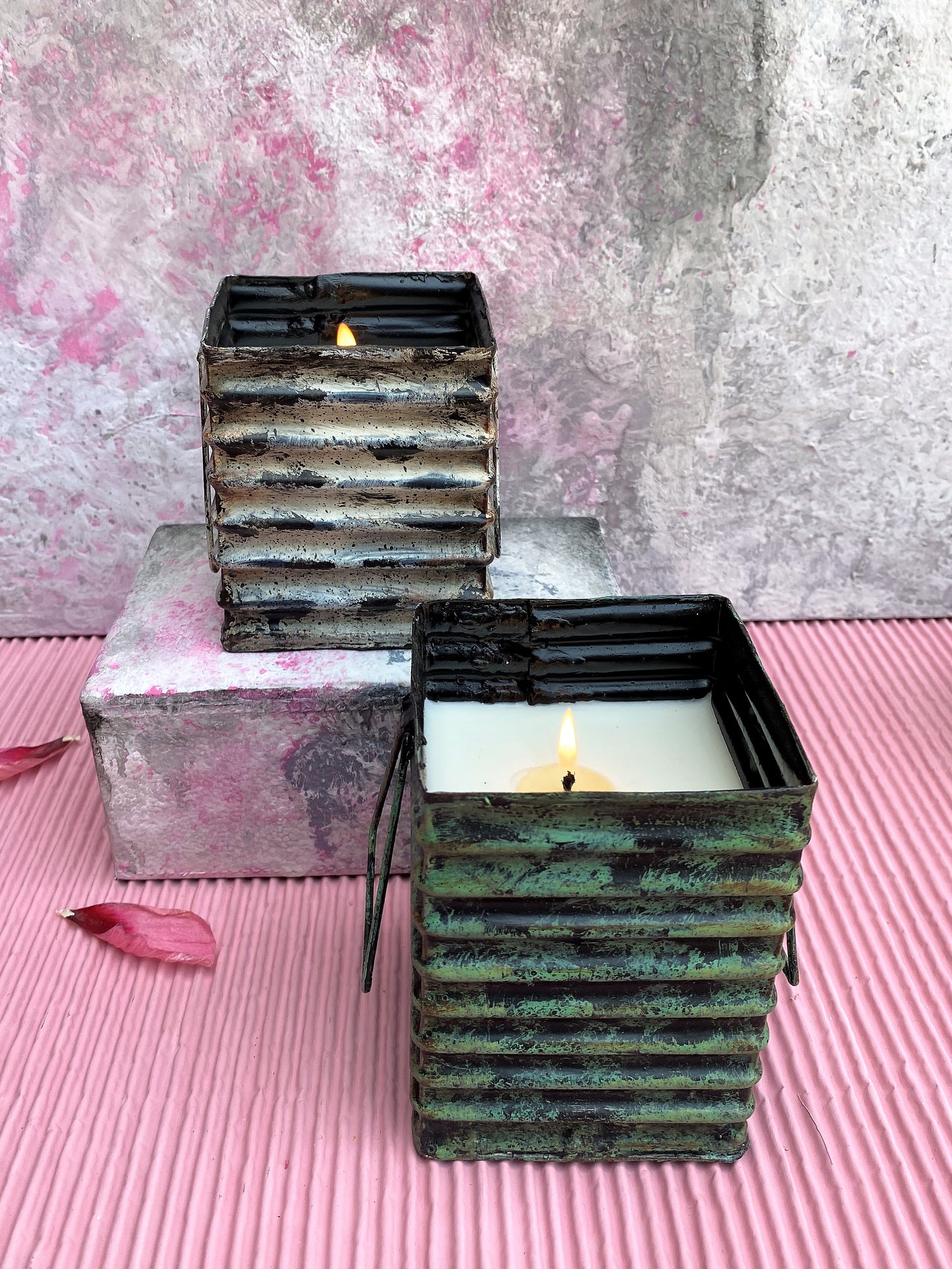 Tin Roof Square Candle Distressed Green - Large I Soy Wax Candle