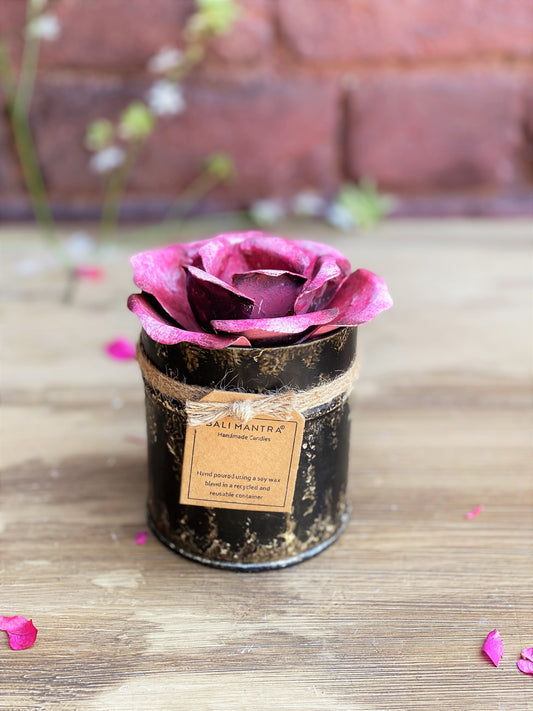 Spice Tin with Pink Rose Candle I Soy Wax Candle