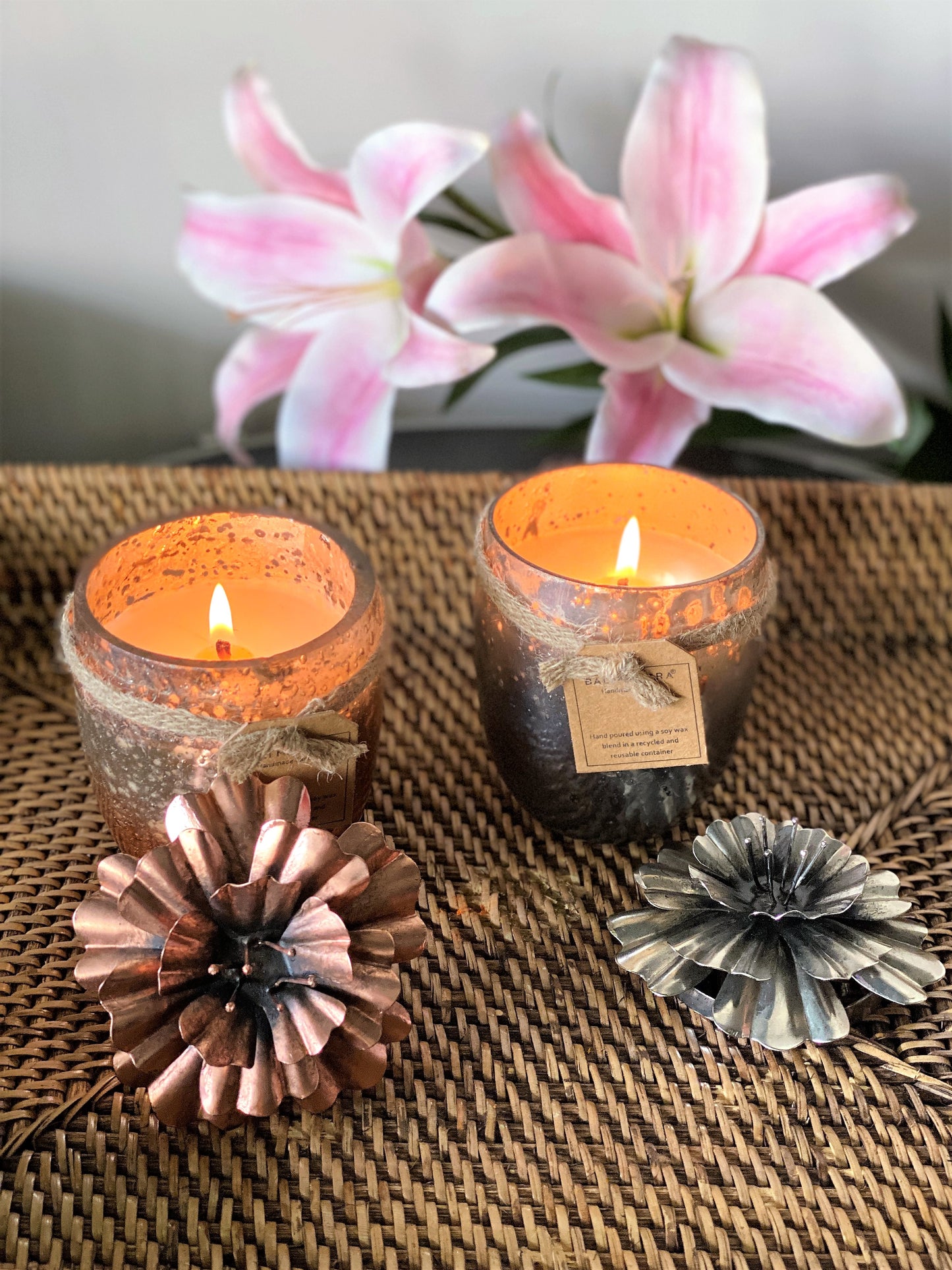 Hibiscus Lid with U-Glass Candle - Copper I Soy Wax