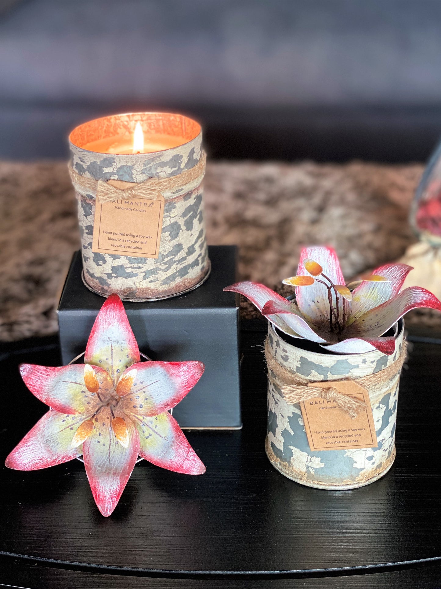Spice Tin with Lily Flower Candle - Pink I Soy Wax Candle