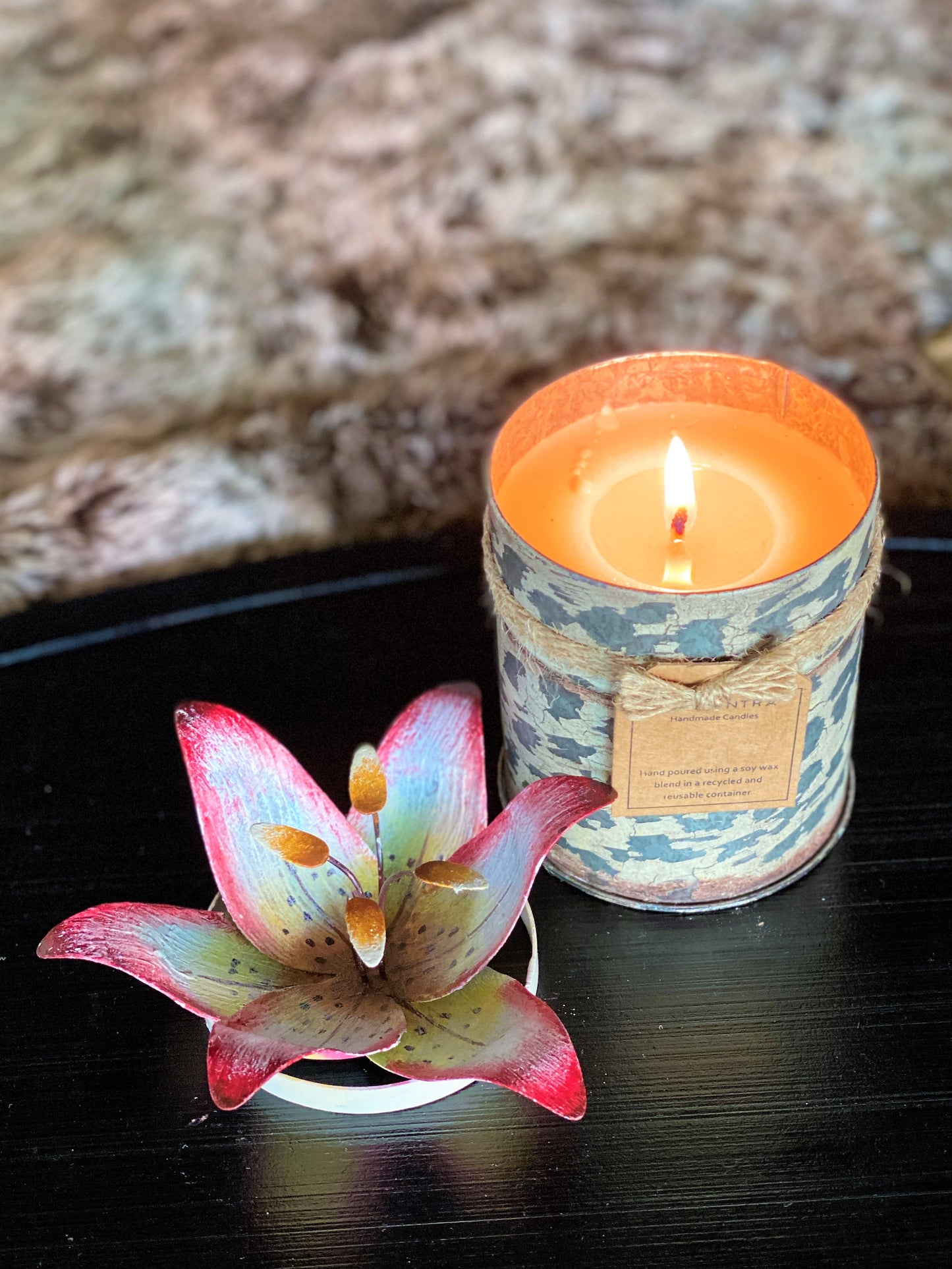 Spice Tin with Lily Flower Candle - Pink I Soy Wax Candle