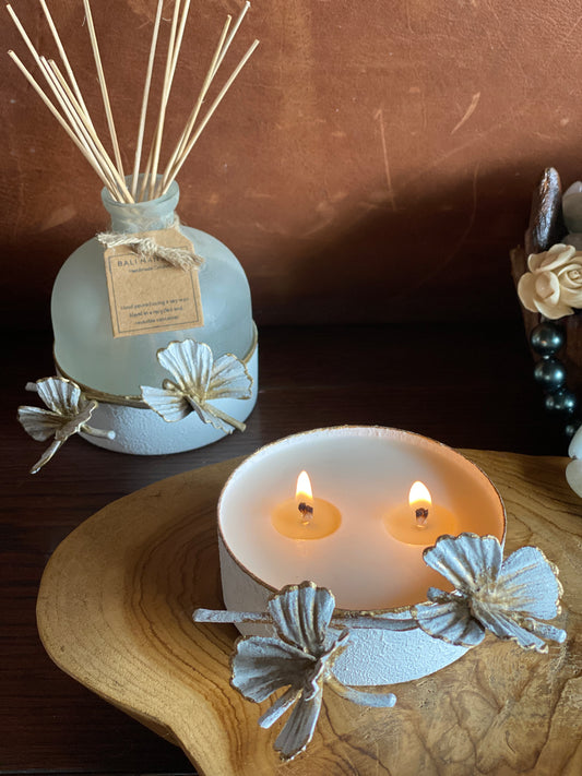 Butterfly Candle White/Gold - 2 Wick I Soy Wax Candle