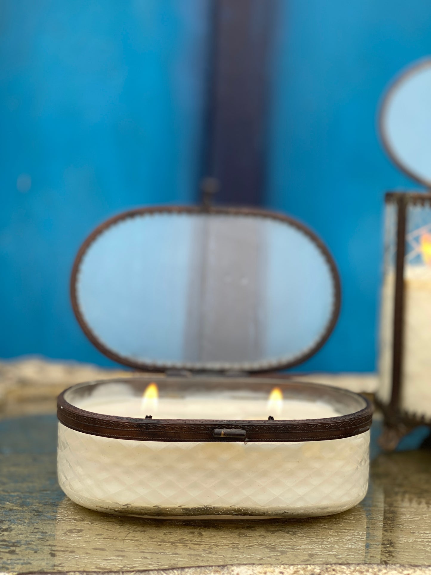 Boho Criss-Cross Design Glass Candle - 2 wick I Soy Wax Candle
