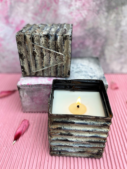Tin Roof Square Candle Distressed White - Medium I Soy Wax Candles